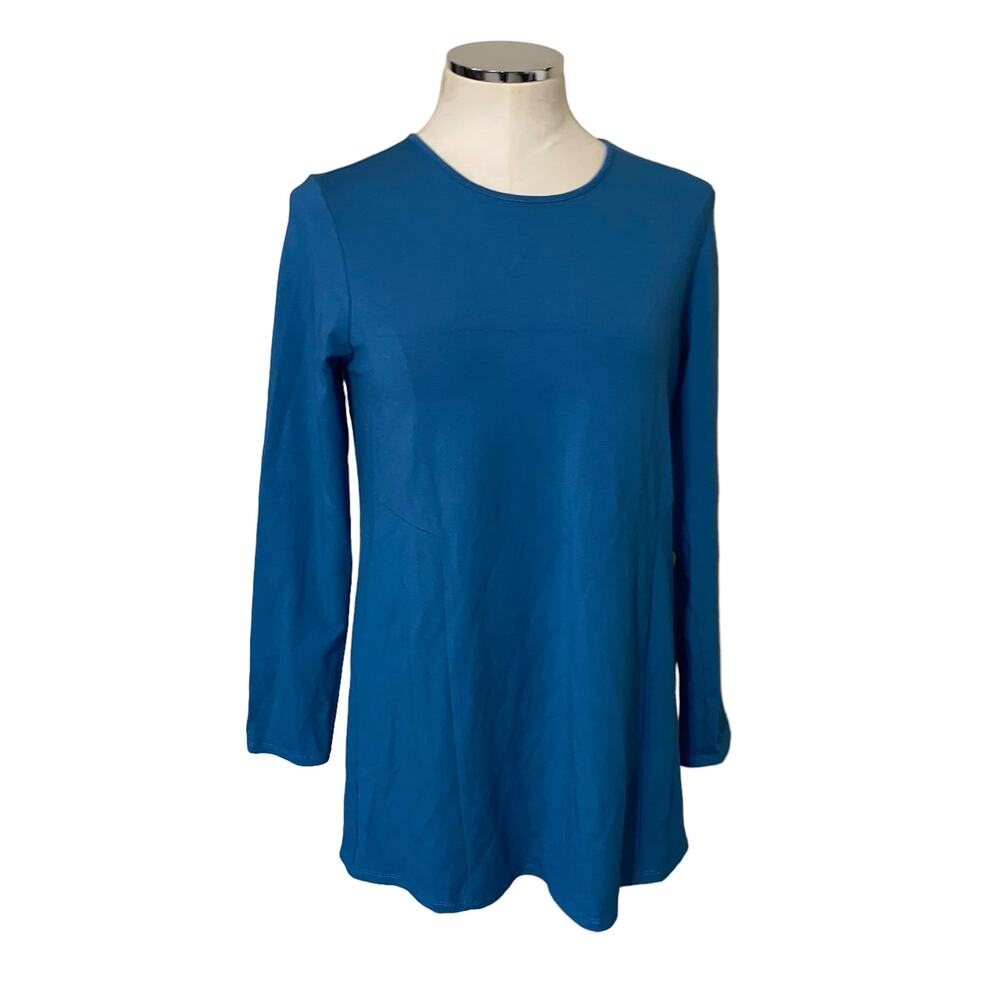 J. Jill Wearever Collection Blue Long Sleeve Crewneck Tunic Top Size Small